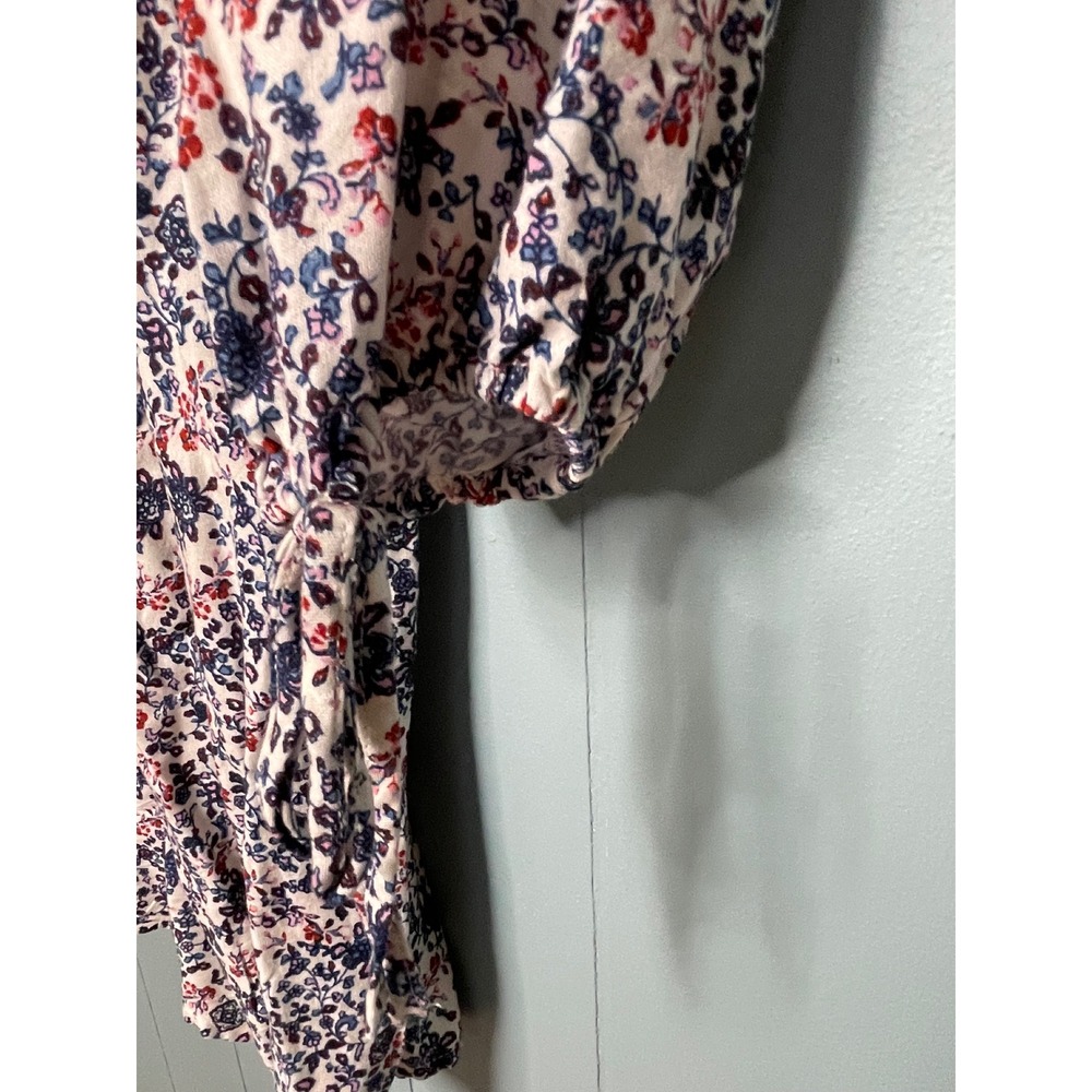 True Craft Floral Dress Womens 2X Blue Red Excellent V-Neck Tie Sleeve Babydoll - Picture 4 of 6
